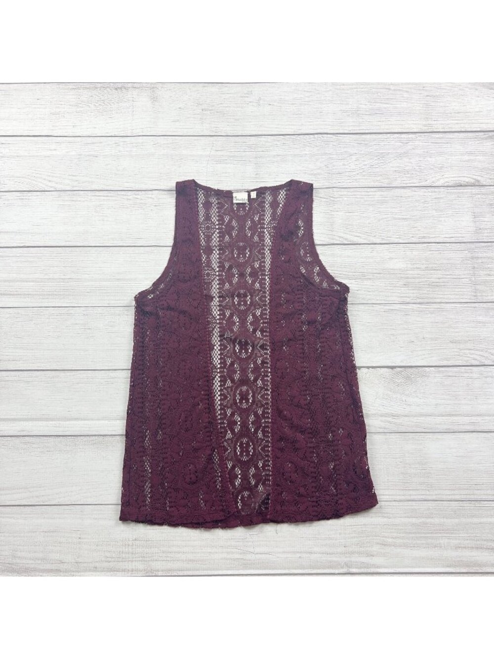 Mudd Lace Maroon See Through Sleeveless Top  Boho Lightweight Blouse Vest 16